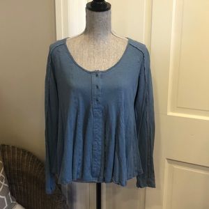 Free People Cecilia Long Sleeve Flowy Blue Tee